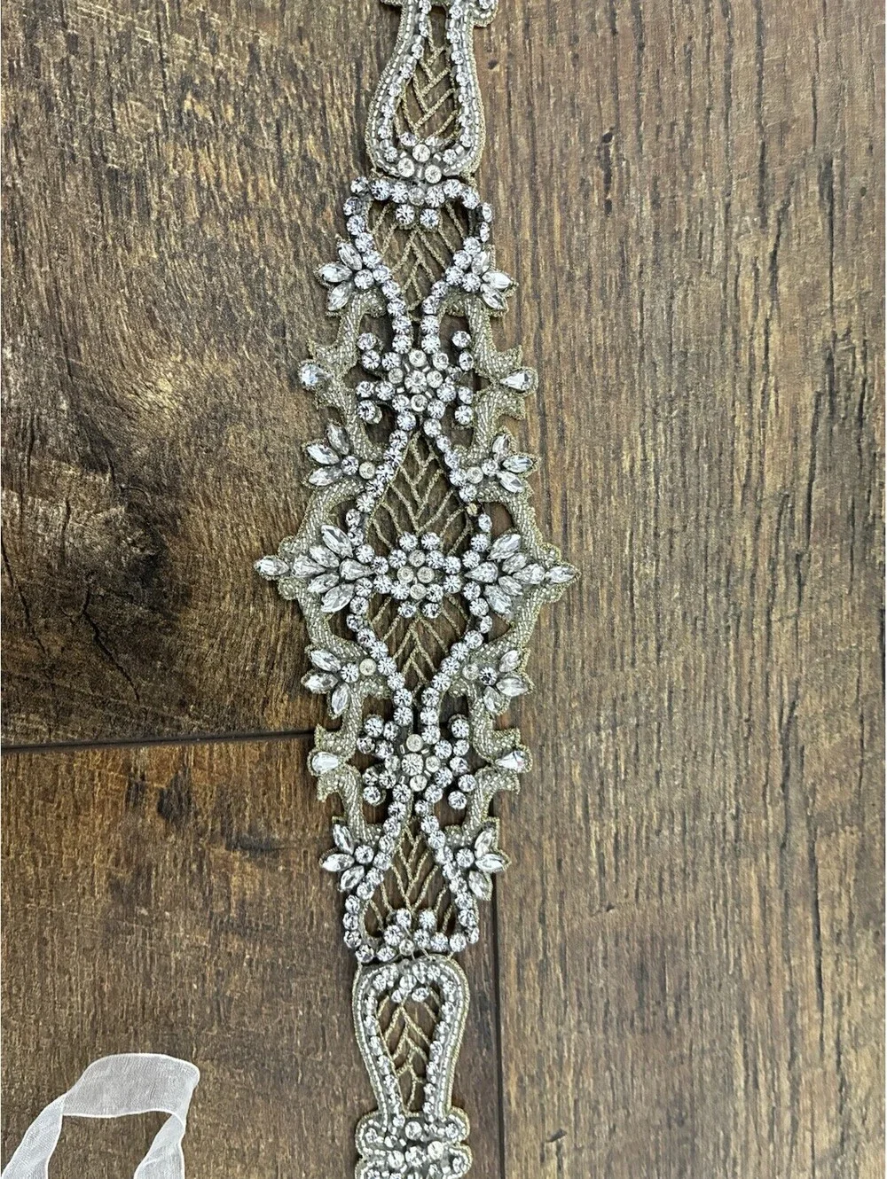 Bridal Belt Sash Rhinestone Crystal Embellished Ivory Sheer Ribbon for Wedding